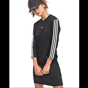 Adidas Black White Stripe Ribbed Moment Sweater Dress Size: M